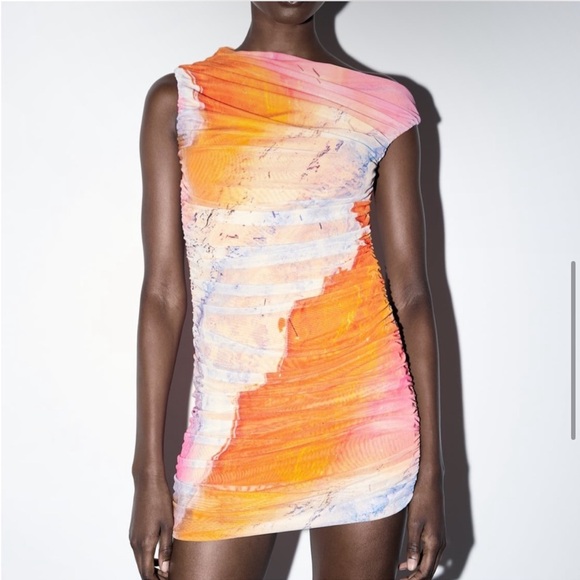 New Zara Draped Tulle Dress - Picture 1 of 17